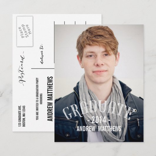 retro | Uitnodiging voor afstudeerfeest Briefkaart (Voorkant / Achterkant)