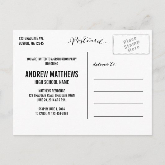 retro | Uitnodiging voor afstudeerfeest Briefkaart (Achterkant)