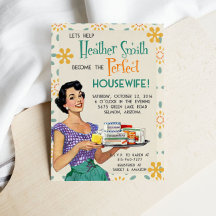 Retro uitnodiging voor bruidsfeest huisvrouw jaren