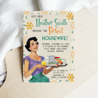 Retro uitnodiging voor bruidsfeest huisvrouw jaren