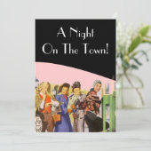 Retro-uitnodigingen nacht op het stadsplein kaart (Staand voorkant)