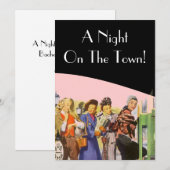 Retro-uitnodigingen nacht op het stadsplein kaart (Voorkant / Achterkant)