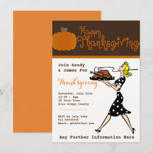 Retro uitnodigingen voor Thanksgiving dinerfeest o