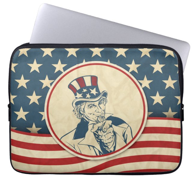 Retro Uncle Sam Rustic Americana Laptop Sleeve (Voorkant)