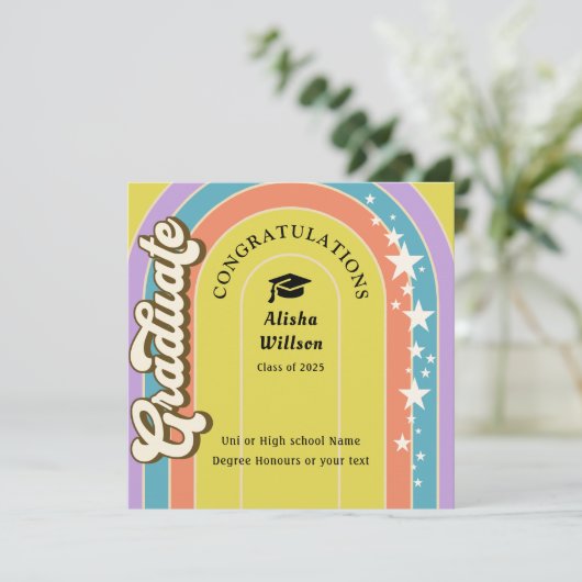 Retro Uni-Afstudeerder | gelukwens | foto | vierka Feestdagenkaart (Staand voorkant)