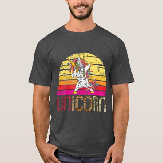  Retro Unicorn Design Rainbow Unicorn T-shirt (Voorkant)