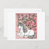 Retro Unicorn met Butterflies Briefkaart (Voorkant / Achterkant)