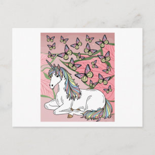 Retro Unicorn met Butterflies Briefkaart
