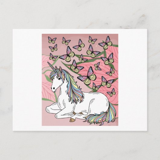 Retro Unicorn met Butterflies Briefkaart (Voorkant)
