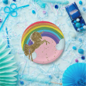 Retro Unicorn Rainbow & Gold Stars Birthday Party Papieren Bordje (Feest)