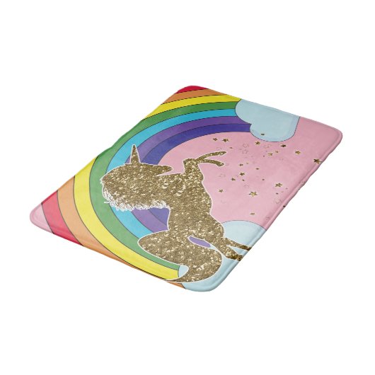 Retro Unicorn Rainbow & Gold Stars Girls Badmat (Gekanteld)