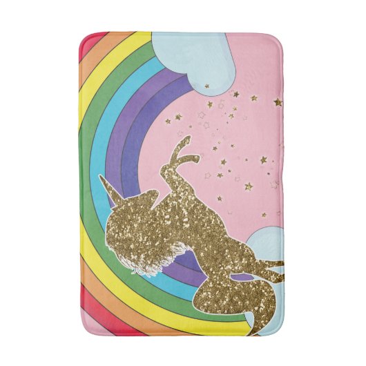 Retro Unicorn Rainbow & Gold Stars Girls Badmat (Voorkant Verticaal)