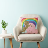 Retro Unicorn Rainbow & Gold Stars Girls Kussen (Stoel)