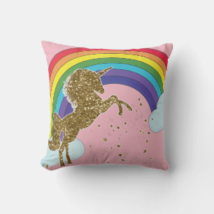 Retro Unicorn Rainbow & Gold Stars Girls Kussen
