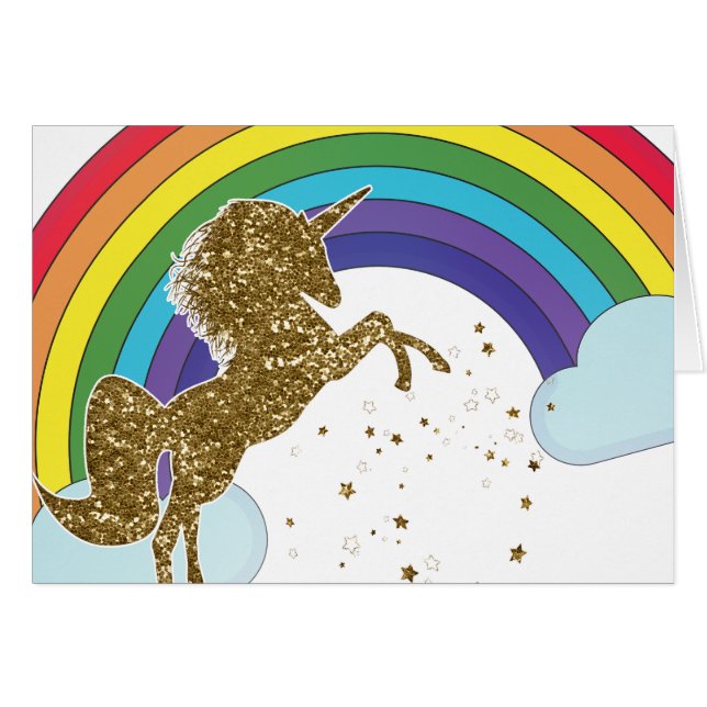 Retro Unicorn Rainbow & Gold Stars Hartelijk dank (Voorkant Horizontaal)