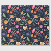Retro unieke bold boho stijl whimsical bloemengesc cadeaupapier (Vlak)