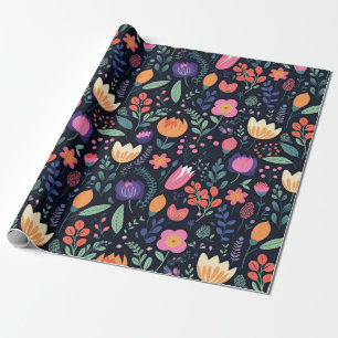 Retro unieke bold boho stijl whimsical bloemengesc cadeaupapier