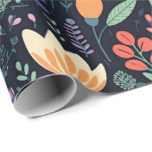 Retro unieke bold boho stijl whimsical bloemengesc cadeaupapier (Rol Hoek)