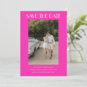 Retro Unieke Hot Pink Art Deco Foto Weddenschap Save The Date (Staand voorkant)