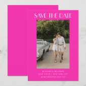 Retro Unieke Hot Pink Art Deco Foto Weddenschap Save The Date (Voorkant / Achterkant)
