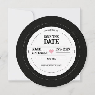 Retro Unieke Vinyl Trouwkaart Save the Date