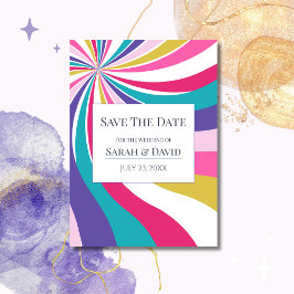 Retro Unieke Waves Roze Bewaar de Datum Kaart