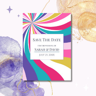 Retro Unieke Waves Roze Bewaar de Datum Kaart