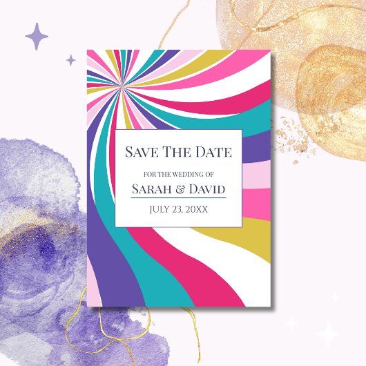 Retro Unieke Waves Roze Bewaar de Datum Kaart