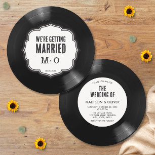 Retro unieke zwart-wit vinyl-huwelijksuitnodiging kaart