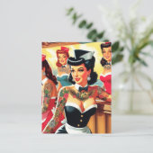 Retro uniform meisjes briefkaart (Staand voorkant)