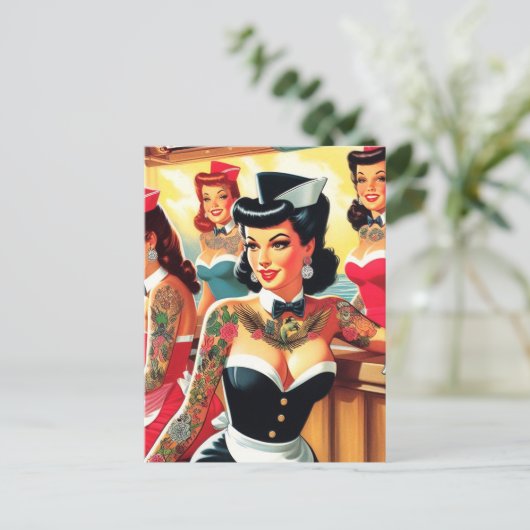 Retro uniform meisjes briefkaart (Staand voorkant)