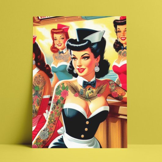 Retro uniform meisjes briefkaart