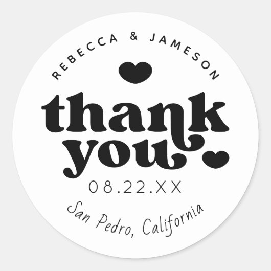 Retro Union Black and White Wedding Bedankt Ronde Sticker (Voorkant)