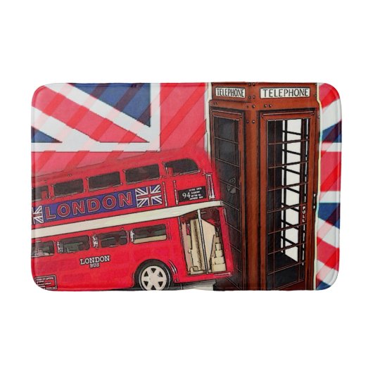 Retro Union Jack London Bus rode telefooncel Badmat (Voorkant)
