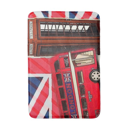 Retro Union Jack London Bus rode telefooncel Badmat (Voorkant Verticaal)