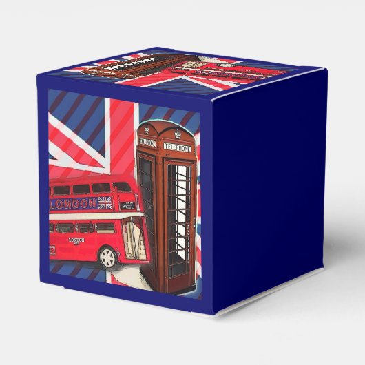 Retro Union Jack London Bus rode telefooncel Bedankdoosjes (Achterkant)