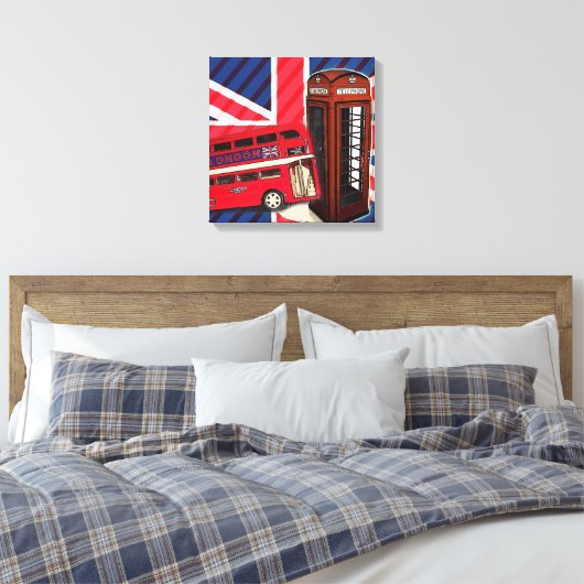 Retro Union Jack London Bus rode telefooncel Canvas Afdruk (Insitu (Slaapkamer))