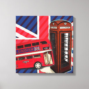 Retro Union Jack London Bus rode telefooncel Canvas Afdruk