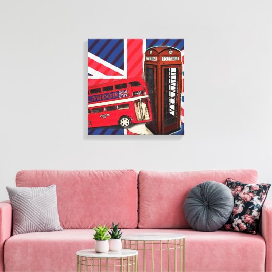 Retro Union Jack London Bus rode telefooncel Canvas Afdruk (Insitu (Woonkamer))