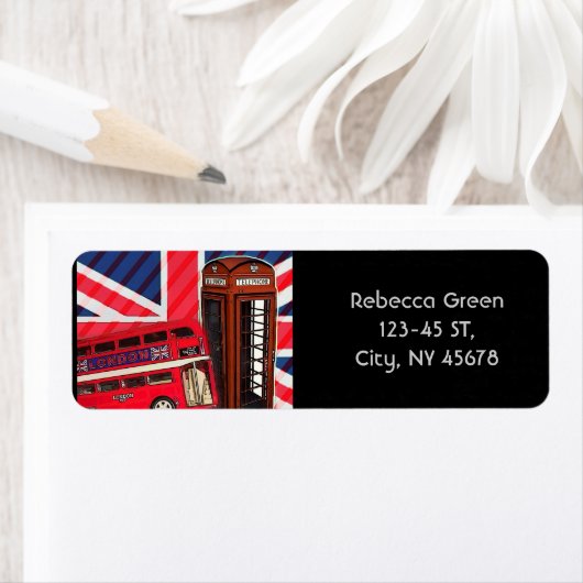 Retro Union Jack London Bus rode telefooncel Etiket (Insitu)