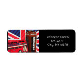 Retro Union Jack London Bus rode telefooncel Etiket (Voorkant)