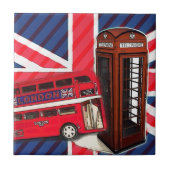 Retro Union Jack London Bus rode telefooncel Tegeltje (Voorkant)