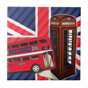 Retro Union Jack London Bus rode telefooncel Tegeltje