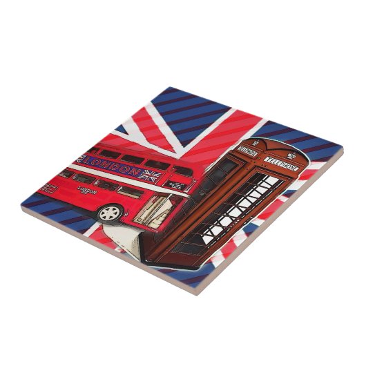 Retro Union Jack London Bus rode telefooncel Tegeltje (Zijkant)