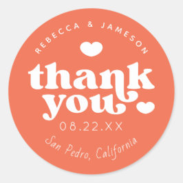 Retro Union Persimmon Oranje bruiloft Dank u Ronde Sticker