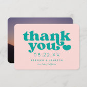 Retro Union Pink and Blauwgroen Weddenschap Hartel Kaart (Voorkant / Achterkant)