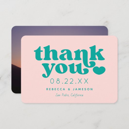 Retro Union Pink and Blauwgroen Weddenschap Hartel Kaart (Voorkant / Achterkant)