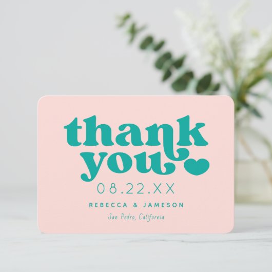 Retro Union Pink and Blauwgroen Weddenschap Hartel Kaart (Staand voorkant)