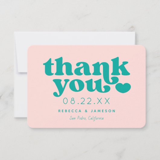 Retro Union Pink and Blauwgroen Weddenschap Hartel Kaart (Voorkant)