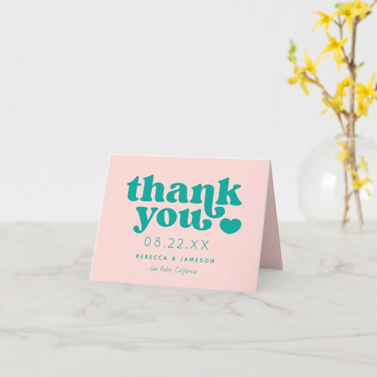 Retro Union Pink and Blauwgroen Weddenschap Hartel Kaart (Gele Bloem)